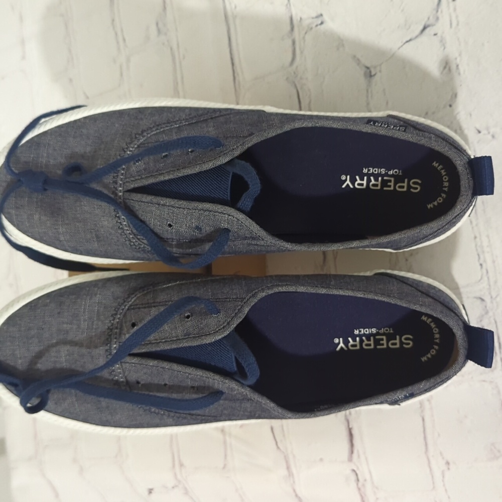 New Sperry Top Sider Chambray Pullon Lace up Casual Sneakers Size 10